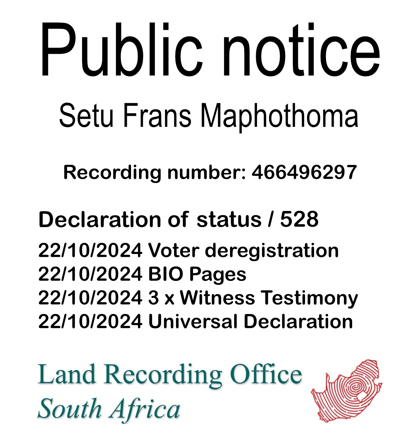 Public Notice Setu Frans Maphothoma (c) Recording number 466496297